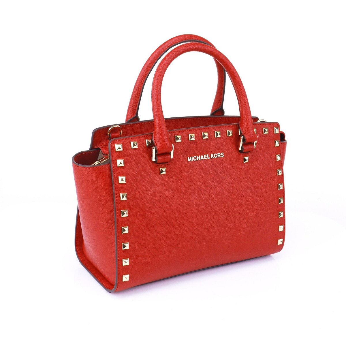 NWT Michael Kors Selma Stud Leather MD Top Zip Satchel in