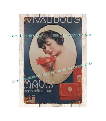 Vivaudou's Mavis Face Powder metal tin sign garage room design ideas