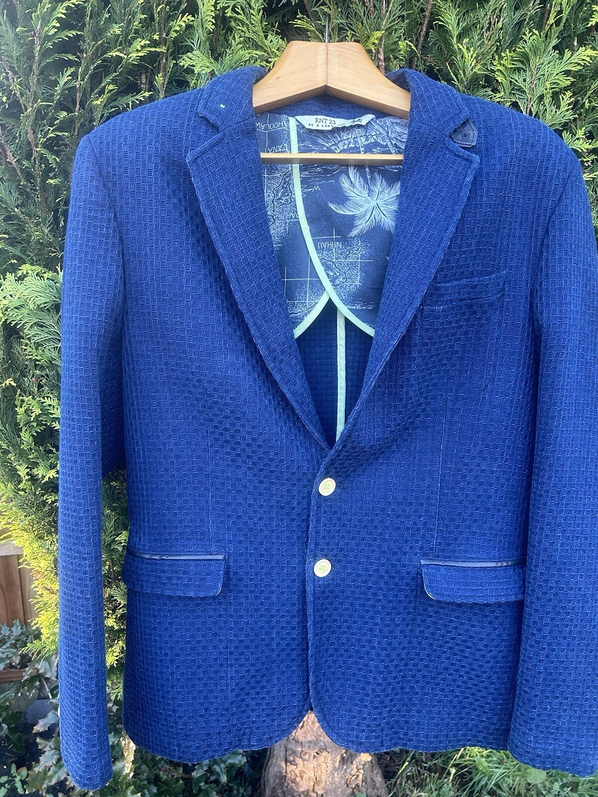 RNT23 designer Smart Blue detailed Blazer Jacket Cotton size XL