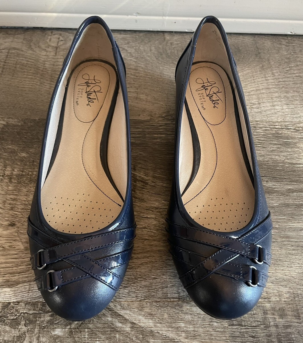 LIFE STRIDE Soft System Women Shoes M Blue 1” Wedge Heels Slip