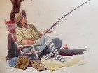 Gerald Spencer, artist 2 watercolor painting, Fisherman & verso 2 women sitting — photo 2