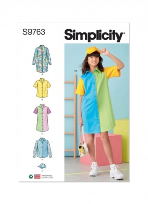 Simplicity Schnittmuster 9763 Kleider, Tops, Shirts, Kopfbedeckungen A (7-8-10-12-14)