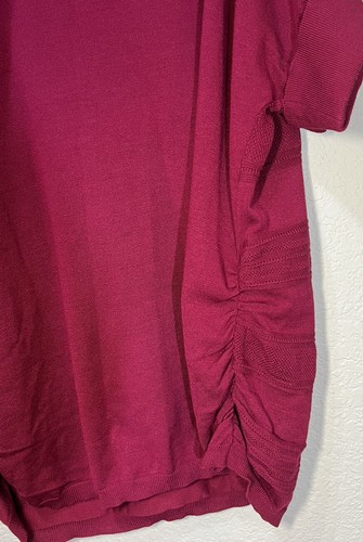 Lane Bryant Scoop Neck Short Sleeve Maroon Sweater 18/20 Ruched Button Accent - Picture 7 of 12