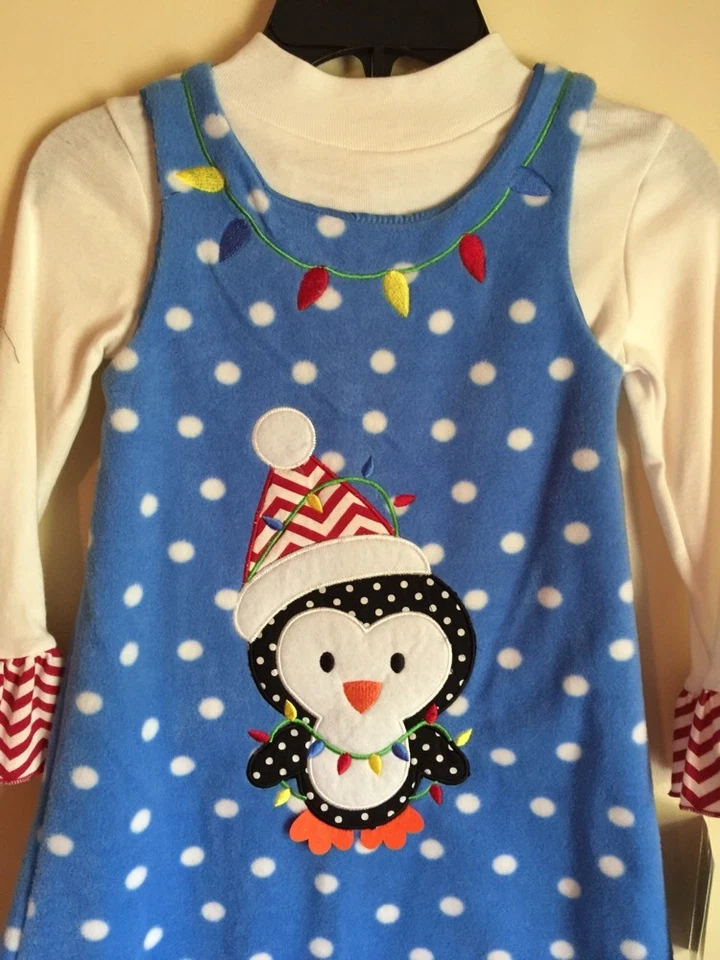 NUEVO Bonnie Jean Azul Vacaciones Invierno Polar Jersey Vestido Conjunto Pingüino Talla 5 Foto 2 de 4
