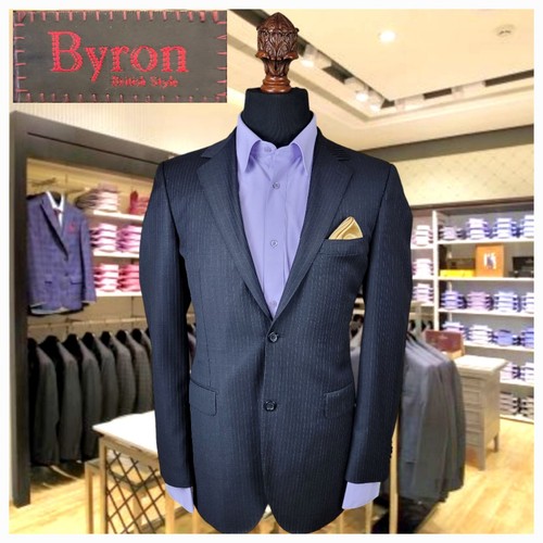 Byron Wool Blazer Dual Vent Charcoal Gray Stripe Mens 40L Sport Suit Coat Jacket