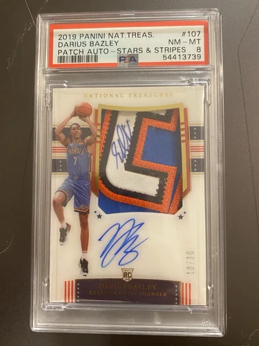 2019-20 National Treasures Darius Bazley Rookie Patch Auto /30 PSA 8 Stars Strip