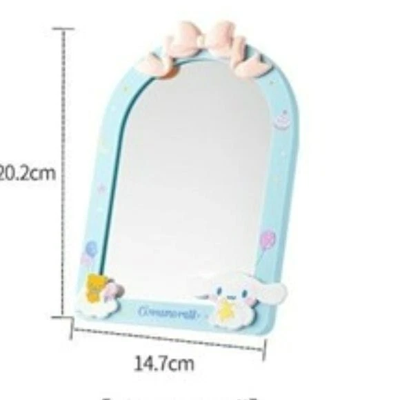 Lindo espejo Kuromi Sanrio Miniso arco Kawaii escritorio soporte espejo rosa púrpura 8" Foto 3 de 4
