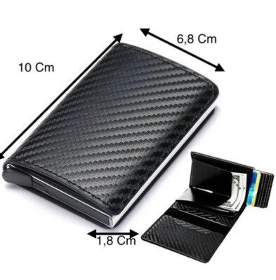 Porta Carte Credito Slim Rfid Mini Portafoglio Piccolo Carbonio