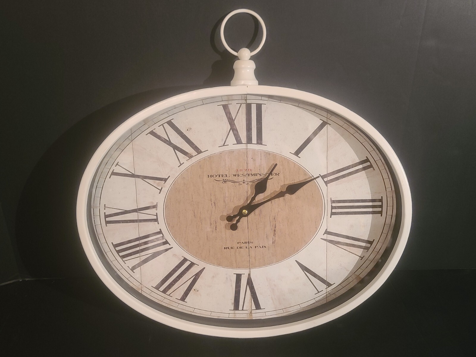 TESTED GOOD Pocket Watch Large White Roman Numeral Wall Clock w/Finial 18" X 14"