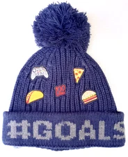 Place Kids #Goals Gamer Boy's Beanie Winter Hat Pom Pom Size: L/XL (8+) Navy