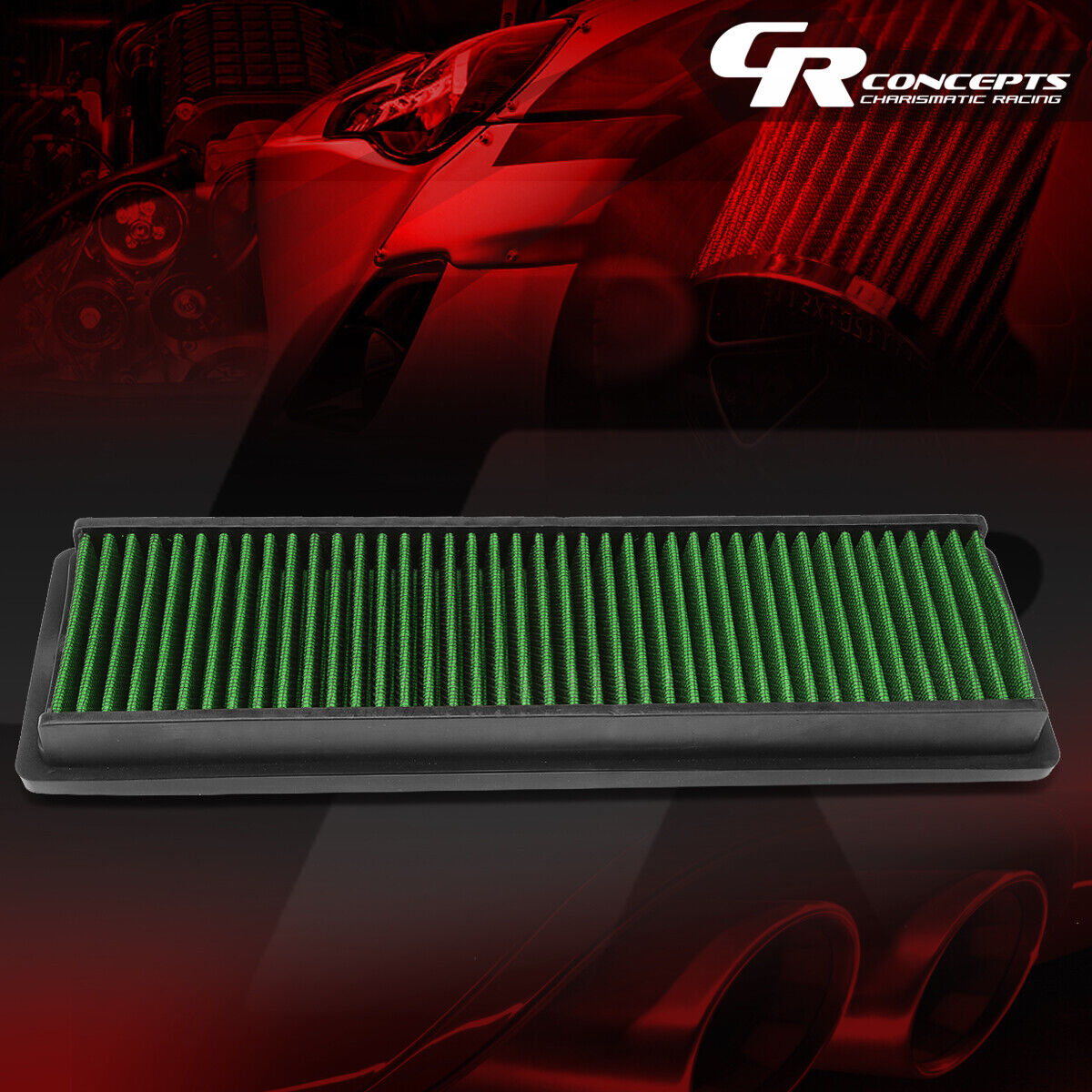 GREEN WASHABLE HIGH FLOW AIR FILTER FOR 2003-2012 PEUGEOT 206/307/207/CITROEN C4