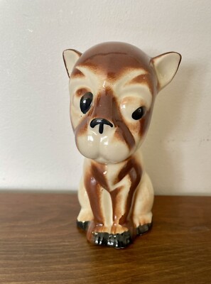 Vintage Sad Eye Bulldog Puppy Dog 5.5'' Tall Boxer Bulldog Pug Porcelain Figurine