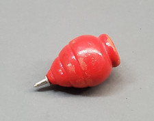 Antique Red Wooden SPINNING TOP with Metal Tip Vintage Wood Toy