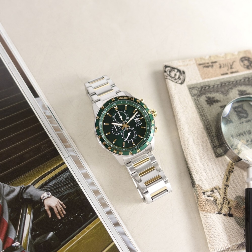 Citizen AN3689-55X Chronograph Tachymeter Green Analog