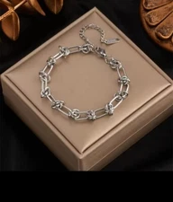 Silver Plated  Stainless Steel Chain Bracelet  Bangle Charm Cuff 