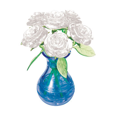 New - BePuzzled 3D Crystal Puzzle - Roses in a Vase (White): 47 Pcs - Ages 12+