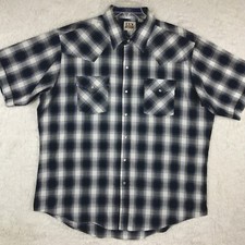 Vtg Ely Cattleman Mens Shirt Western Pearl Snap Blue Gingham Plaid Rancher XL