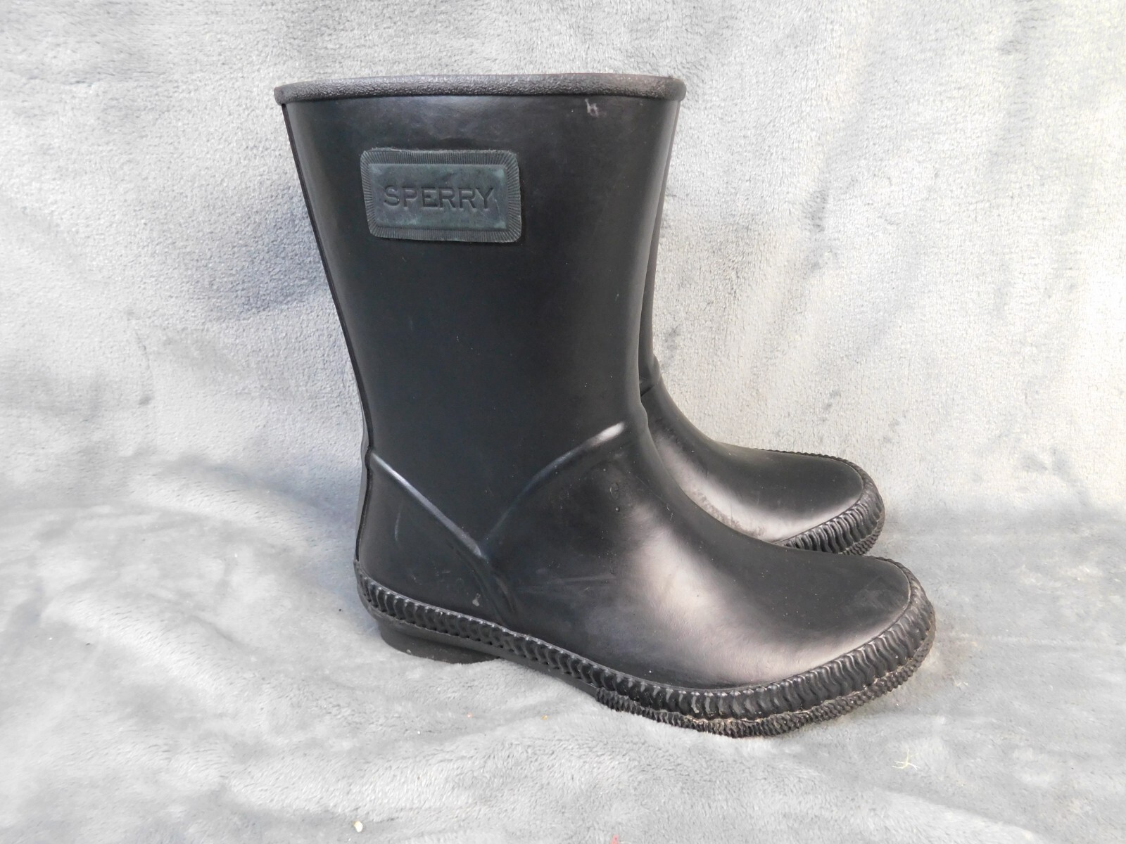 Sperry Womens Black Saltwater Current Waterproof Rain Boots Size 7 Rubber Galoshes-image
