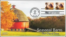 21-050, 2021, Seasonal Barns, First Day Cover, Standard Postmark, Fall, Coil, 