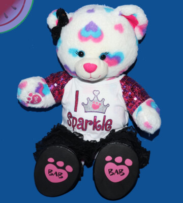 Hearts and Hugs BUILD A BEAR Plush Has CLOTHING Outfit White Pink Blue Purple