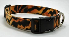 Tiger Stripe Animal Print Dog Collar Adjustable Handmade Custom Designer