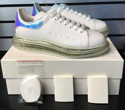 Alexander McQueen Oversized Sneaker White Iridescent Clear Sole Lace Up Mens NEW