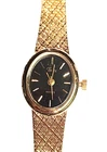 Vintage Women's Timex Quartz Watch Oval Black & Gold Tone Working Retro 7" GUC