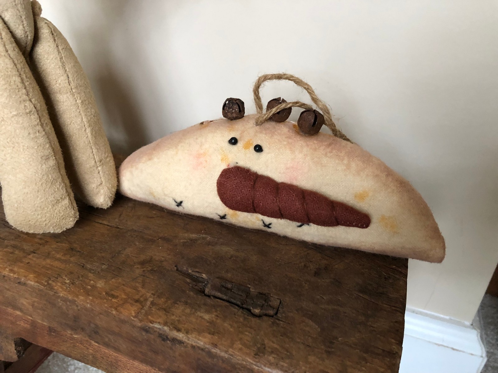 Lot of various cute snowmen Christmas decorations, bells rustic Holiday snowman