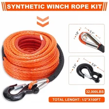Heavy Duty Synthetic Winch Rope Cable Kit 1/2"x 100ft 32000lbs for Truck SUV UTV