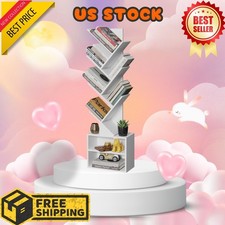 6-Tier Tree Bookshelf with Storage Cabinet, Tall Modern Bookcase   White