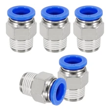 5 Pcs NPT Male 12mm Tube OD x 3/8" NPT Thread Push to Connect Fittings, Blue
