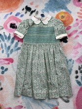 Gucci Girls Green Floral Smocked Collared Dress Short Puff Sleeve Size 10 NWOT