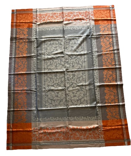 Williams Sonoma Tablecloth Acorn Jacquard Cotton Linen Orange Purple Brown 70x90 - Picture 2 of 7