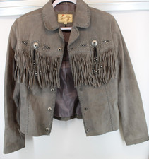 WOMEN'S SCULLY SMALL SUEDE LEATHER BEADED FRINGE WESTERN COWBOY JACKET GRAY VGC
