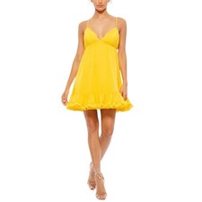 Mac Duggal 70194 Women's Cocktail Dress Size 10 Yellow Chiffon Backless Mini