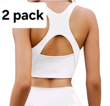 2 Pack, Size Med, Longline Sports Bras for Women Push Up Scoop Neck Racerback