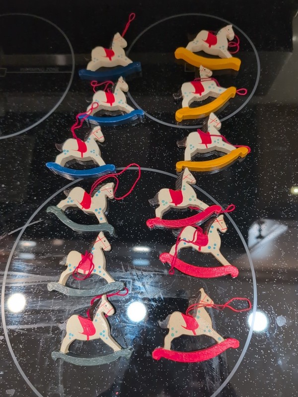 Lillian Vernon 12 Hand Painted Wooden Rocking Horse Ornaments Christmas Vintage