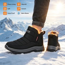 Men's Waterproof Ankle Shoes Insulated Winter Snow Boots Warm Fur Lining Outdoor