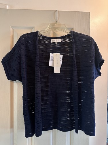 New Jones New York Sport Women's Cardigan Sweater Button Up Short Sleeve Navy M