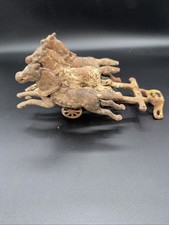 Antique Cast Iron Metal Toy 3 Horse Team With Cart. Damaged. See Description.