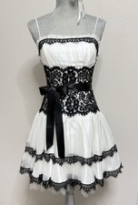 Jessica McClintock Formal Dress Fitted Corset Bodice Lace Tulle Size 4 White/blk