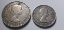 Rare British Queen Elizabeth II  sixpence and shilling  coins,1960,1964