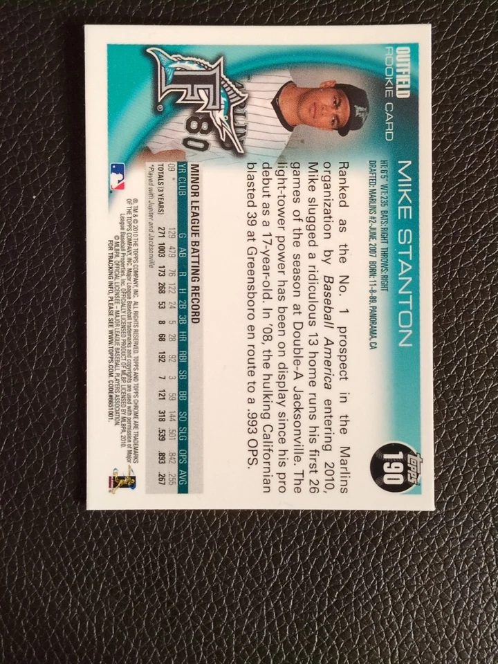 2010 Topps Chrome Mike Giancarlo Stanton Rookie #190 Nice RC Yankees Marlins - Image 3 of 3