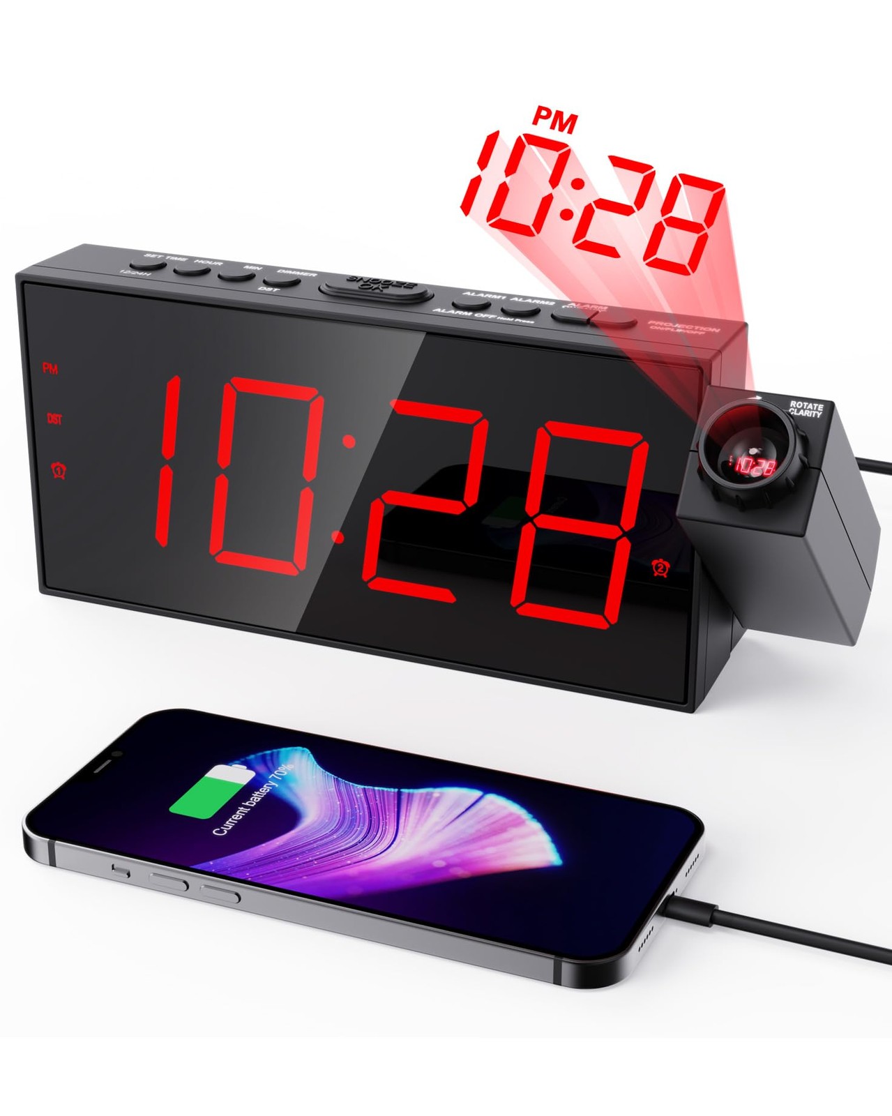 Projection Alarm Clock for Bedroom,LED Digital Clock on Ceil