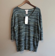 White Stag Size Large New Sweater Womens Green V-Neck Pullover 3/4 Sleeve NWT