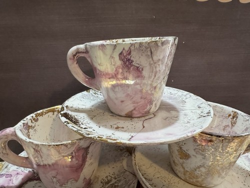 Sascha Brastoff Surf Ballet Pink and Gold Demitasse Cup Saucer Set of 6 - Picture 14 of 24