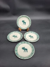 Set of 4 Folk Craft Moose Country by Tienshan Ceramic Salad / Bread Plates 7.5"