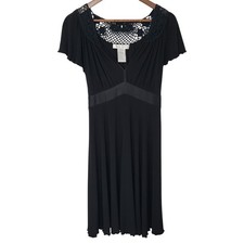 Nine West V-Neck Dress Womens Size 6 Black Cochet Tie Waist Witchy Whimsigoth