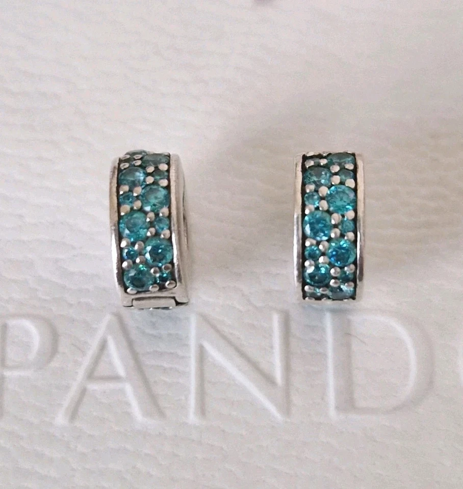 Pandora Pair Of Turquoise Pavé Silver  Clips - Image 2 of 4