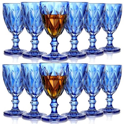 Yinder Glass Goblet Vintage Wine Goblet Embossed Glassware 10 Oz Solid Color